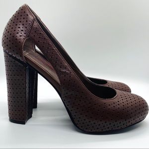 DVF Chocolate Brown Perforated Leather Block Heels